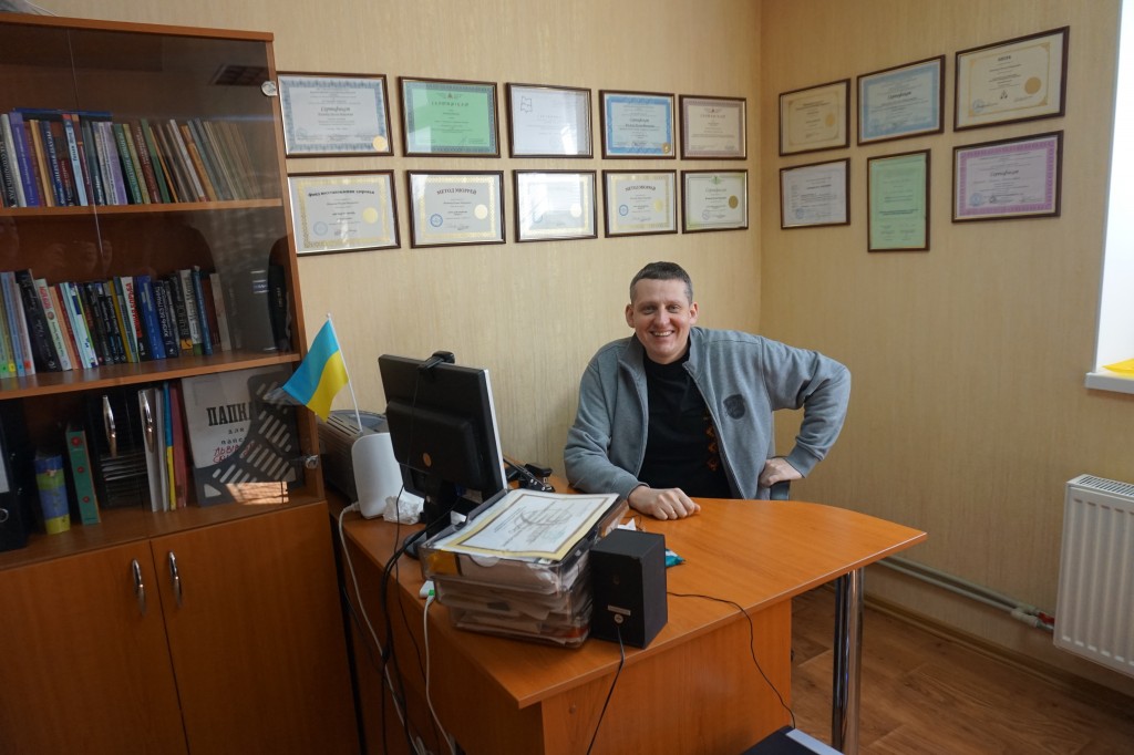 Ruslan at his dest at the drug rehab centre
