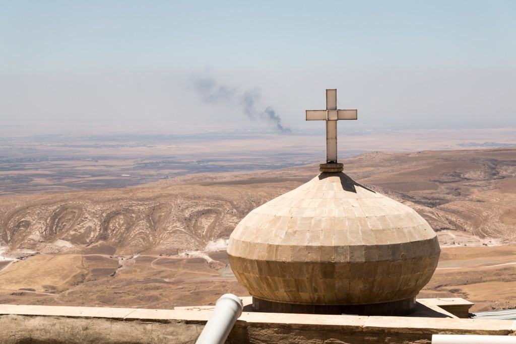 Iraq_from Church Looking at smoke rising from frontline with IS