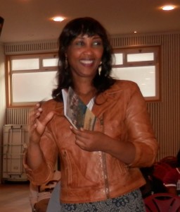Rose receiving the book Jesus Only at the Brussels Gospel Seminar in July 2014